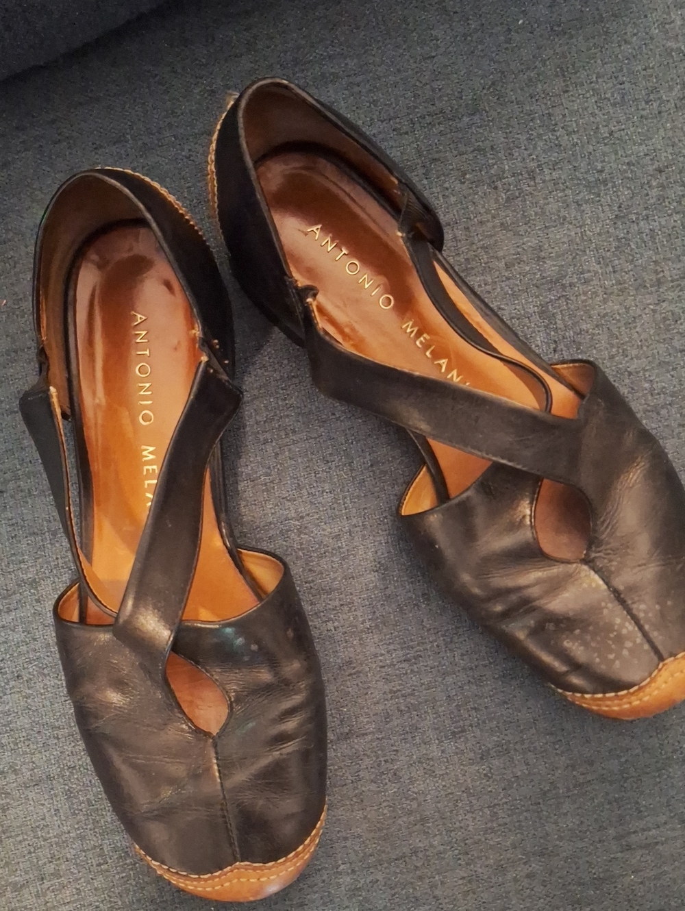 ANTONIO MELANI Black Leather Slingback Peep-Toe Clogs